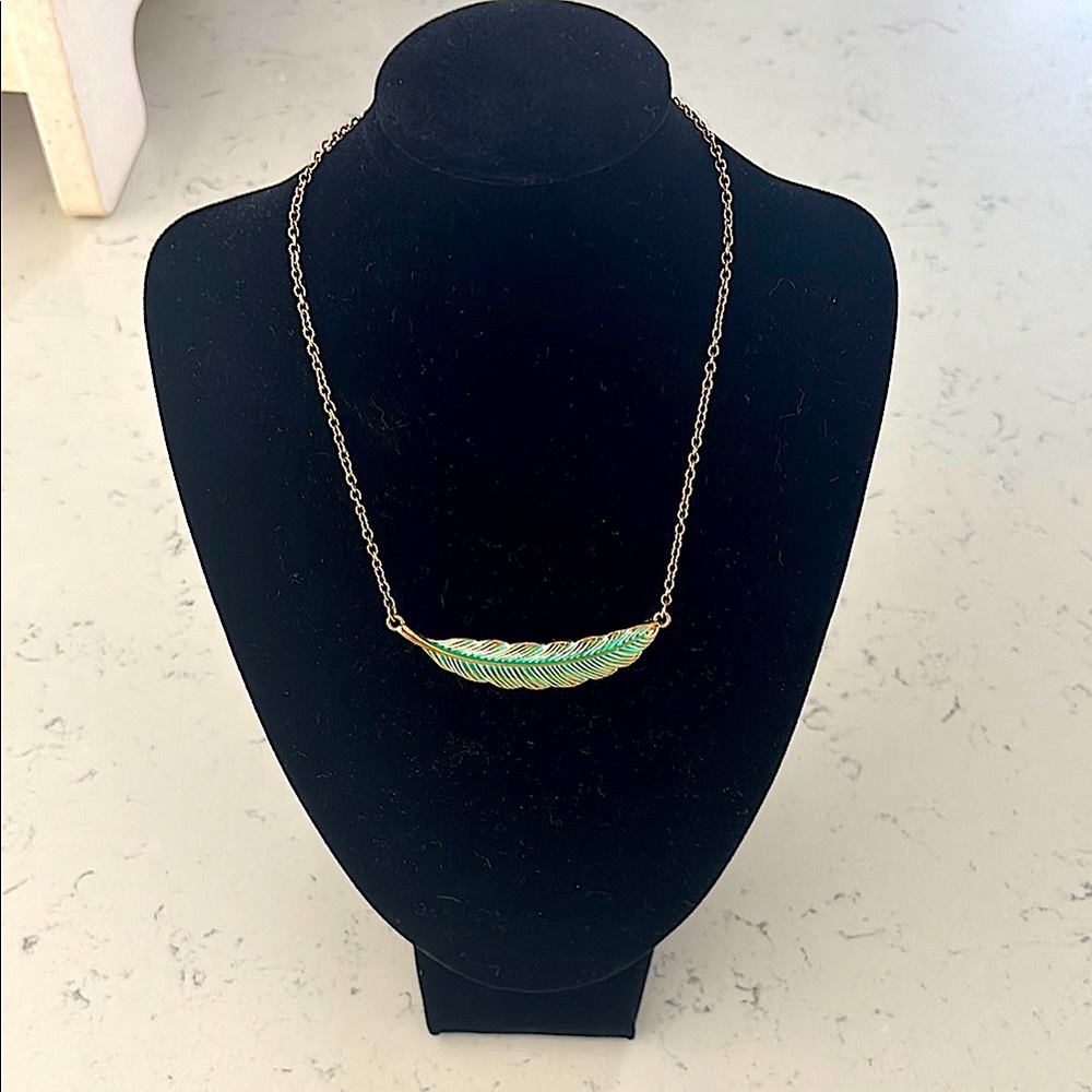 Teal & Gold Leaf Necklace